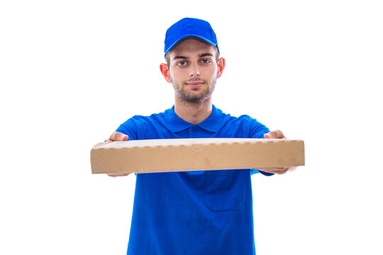 pizza delivery man isolated on white background