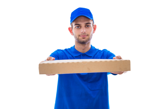 pizza delivery man isolated on white background