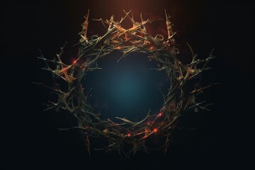 Crown of thorns illuminated on a dark background. Generative AI
