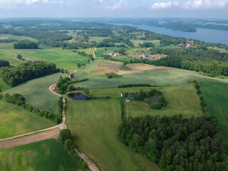 Summer on Kashubia: Aerial view on pastoral landscape near Zawory, Poland