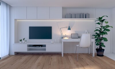 Fototapeta na wymiar Empty Living Room interior TV wall. 3D rendering.
