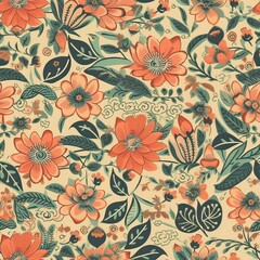 seamless vintage floral pattern, Generative AI
