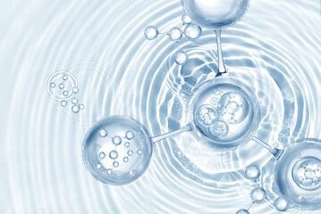 molecule and bubble serum on water background