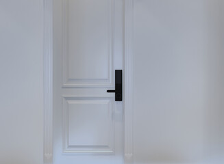 Black digital door locking on white door. door with a keyhole