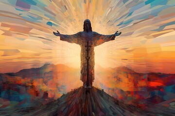 Resurrection of Jesus at Sunrise. Generative AI - obrazy, fototapety, plakaty