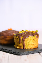 Drops of condensation in the chocolate of some muffins