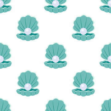 cartoon seamless pattern of shell with pearl