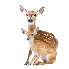 deer with fawn isolated on white background