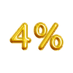 4% or Four Percent 3D Gold Balloon. You can use this asset for your content Marketing like as Promotion, Advertisement, Ads,  Banner, Flyer, Discount Card and anymore.