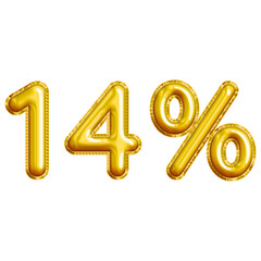 14% or Fourteen Percent 3D Gold Balloon. You can use this asset for your content Marketing like as Promotion, Advertisement, Ads,  Banner, Flyer, Discount Card and anymore.