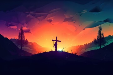 Calvary sunset background for good friday he is risen. Generative AI