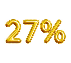 27% or Twenty-seven Percent 3D Gold Balloon. You can use this asset for your content Marketing like as Promotion, Advertisement, Ads,  Banner, Flyer, Discount Card and anymore.