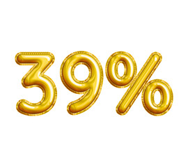 39% or Thirty-nine Percent 3D Gold Balloon. You can use this asset for your content Marketing like as Promotion, Advertisement, Ads,  Banner, Flyer, Discount Card and anymore.