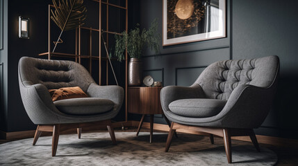 Classic armchairs in classic interior with copy space.generative ai