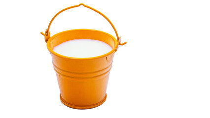 orange metal bucket with milk, transparent png, collection, cut out.