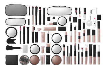 Cosmetics set. Lipstick, powder, blush, mascara, eye shadow
