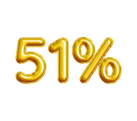 51% or Fifty-one Percent 3D Gold Balloon. You can use this asset for your content Marketing like as Promotion, Advertisement, Ads,  Banner, Flyer, Discount Card and anymore.