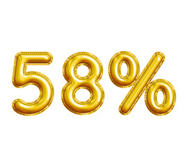 58% or Fifty-eight Percent 3D Gold Balloon. You can use this asset for your content Marketing like as Promotion, Advertisement, Ads,  Banner, Flyer, Discount Card and anymore.