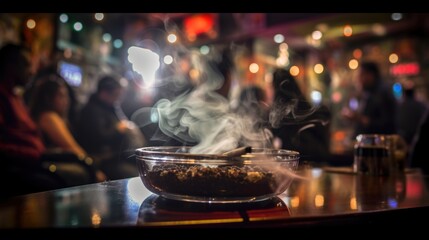 Ashtray in nightclub, cigarette and smoke, Generative AI