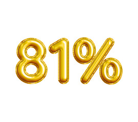 81% or Eighty-one Percent 3D Gold Balloon. You can use this asset for your content Marketing like as Promotion, Advertisement, Ads,  Banner, Flyer, Discount Card and anymore.