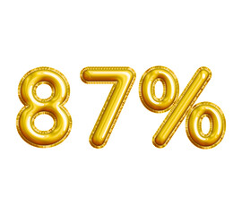 87% or Eighty-seven Percent 3D Gold Balloon. You can use this asset for your content Marketing like as Promotion, Advertisement, Ads,  Banner, Flyer, Discount Card and anymore.