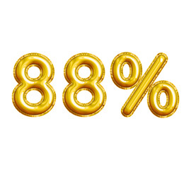 88% or Eighty-eight Percent 3D Gold Balloon. You can use this asset for your content Marketing like as Promotion, Advertisement, Ads,  Banner, Flyer, Discount Card and anymore.
