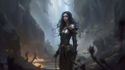 Obraz premium fantasy female character in a cool background (ai generated)