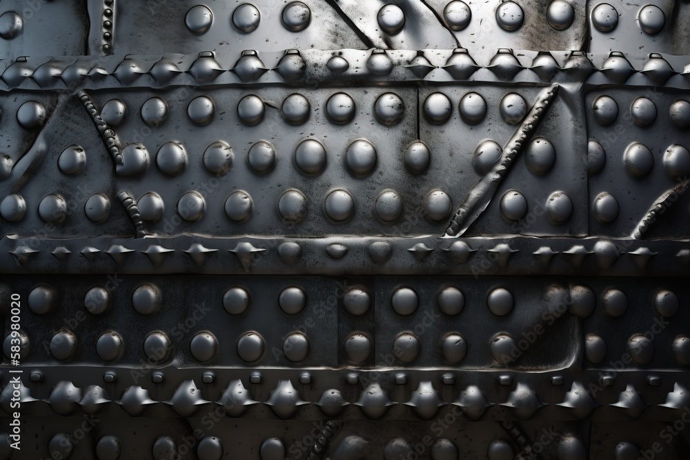 Poster a close up of a metal structure with rivets. generative ai