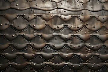  a close up of a metal surface with rivets.  generative ai