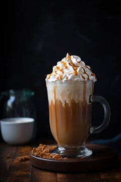  a cup of hot chocolate with whipped cream and caramel.  generative ai