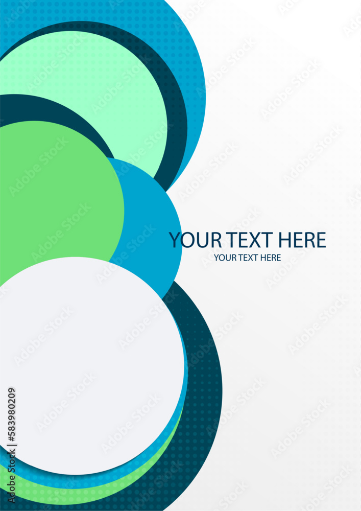 Poster colorful overlapping circles, modern abstract composition with shadows and text. geometric backgroun