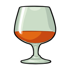 Glass and bottle of cognac. Color vector illustration