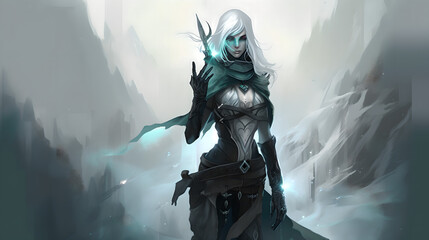 Fototapeta premium fantasy female character in a cool background (ai generated)