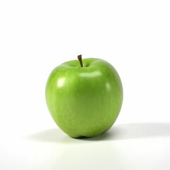 Single green crunchy apple isolated on a pure white background