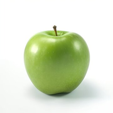 Single green crunchy apple isolated on a pure white background