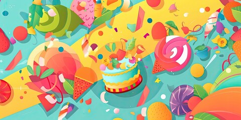 Birthday Summer Celebration background Generative Art