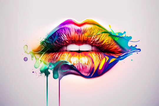 An abstract concept of lips painted with watercolors on white background