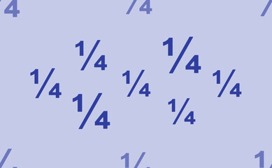 Seamless pattern of large isolated blue quarter fraction symbols. The pattern is divided by a line of elements of lighter tones. Vector illustration on light blue background