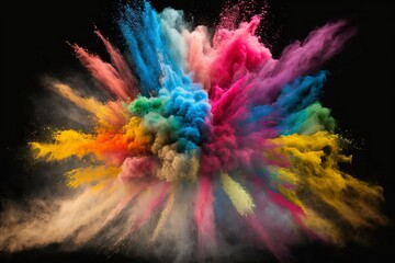 Color splash of Powder Color on Black Background. Generative Ai