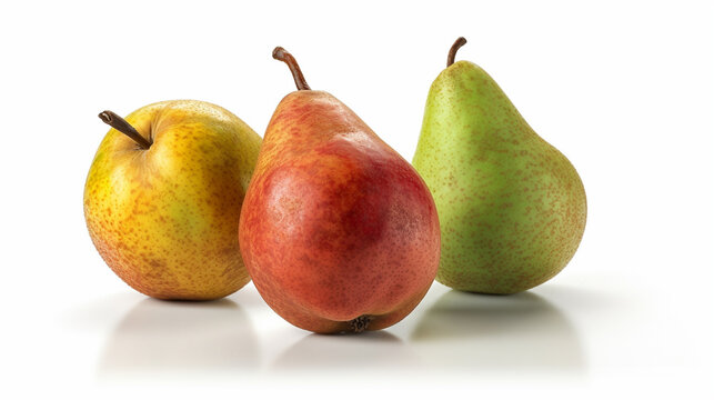 Three ripe pears isolated on white background.generative ai