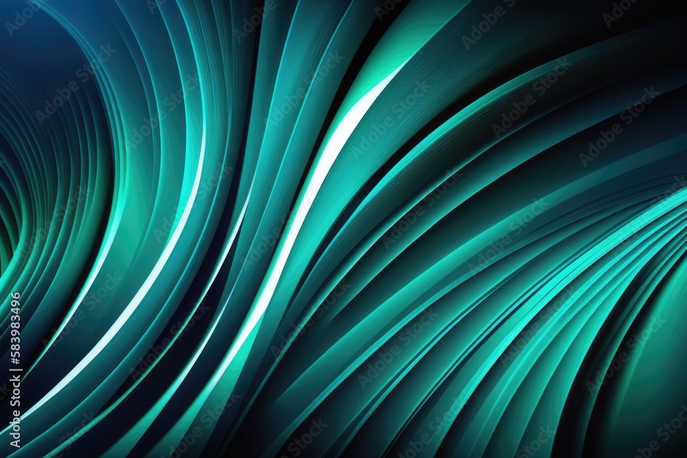 Poster abstract background with smooth lines in green and turquoise colors
