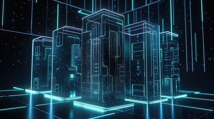 Transmission of information on blockchain networks. 3D Rendering. Big data concept. Digital data flow.  Transfer and storage of data sets. Database protection and secure 