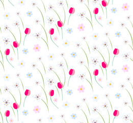 Seamless pattern with various flowers.