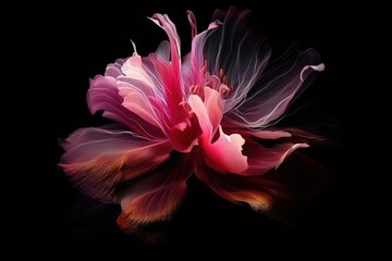  a pink flower with a black background and a black background.  generative ai