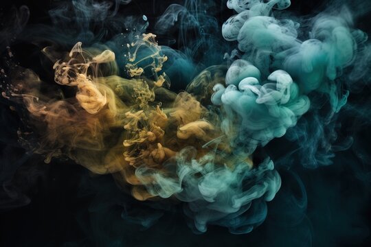  a mixture of smoke is shown against a black background,. generative ai © Nadia