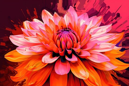  a colorful flower with a red center and yellow center on a pink background.  generative ai