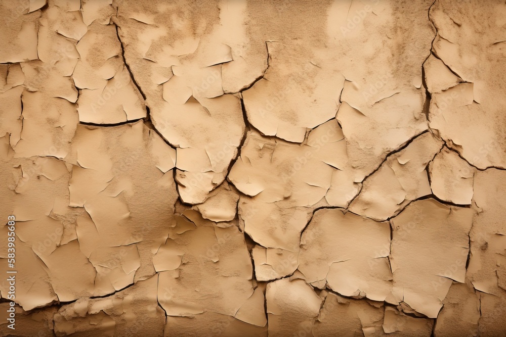 Poster  a wall that has some cracks in it and a clock on it.  generative ai