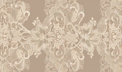  a beige and white floral wallpaper with a lace design.  generative ai