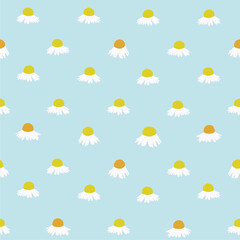 Seamless vector pattern with pastel chamomiles on blue, great for textile, packaging, wrapping
