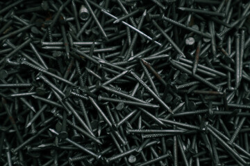 Background of iron nails. Nails background texture